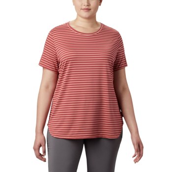 Dámské Tričko Columbia Firwood Camp II Short Sleeve Plus Size Červené Proužek NMPEDC689